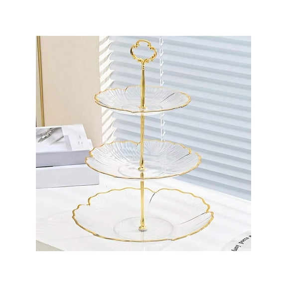 Tiered Cupcake Stand with Gold Trim, 2 or 3 Tier Transparent Dessert Tower for Weddings and Birthdays, Clear Acrylic Fruit and Snack Display Rack, Elegant Party Serving Tray