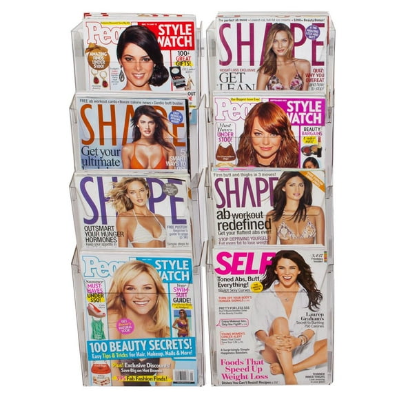 Tiered Magazine Rack for Wall Mount Use, 8 Pockets, 2 Columns of 4, Half View - Clear Acrylic (RM9HF2COL)
