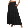 thumbnail image 1 of Tiered Maxi Skirt with Pockets, Boho Ruffle Layered High Waisted Long Skirt, Casual Flowy Smocked Paperbag Waist Slacks, 1 of 7