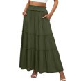 thumbnail image 1 of Tiered Maxi Skirt with Pockets, Boho Ruffle Layered High Waisted Long Skirt, Casual Flowy Smocked Paperbag Waist Slacks, 1 of 5