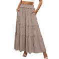 thumbnail image 1 of Tiered Maxi Skirt with Pockets, Boho Ruffle Layered High Waisted Long Skirt, Casual Flowy Smocked Paperbag Waist Slacks, 1 of 7