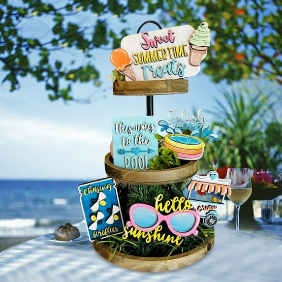 Tiered Mini Spring Tray Decorations Decor Fresh Kitchen Home For Easter Wood Market Decor Decor Flat Decor Flower Summer Summer Tiered Tray 3D Desktop Farm Dining Table Decorations Centerpieces