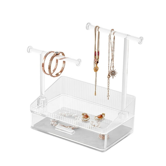 Premium Tiered Necklace and Jewelry Organizer with Built-In Drawer for Tangle-Free Storage