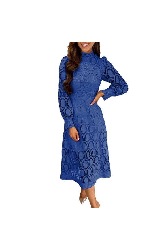 Tiered Ruffle Dress, Long Sleeve Lace Embroidered Peasant Midi Dress, Bohemian Festival Dress for Spring, Summer & Photo Shoots Navy 3XL