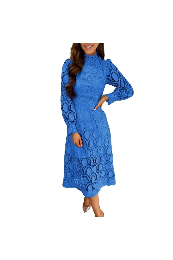 Tiered Ruffle Dress, Long Sleeve Lace Embroidered Peasant Midi Dress, Bohemian Festival Dress for Spring, Summer & Photo Shoots Royal Blue 3XL