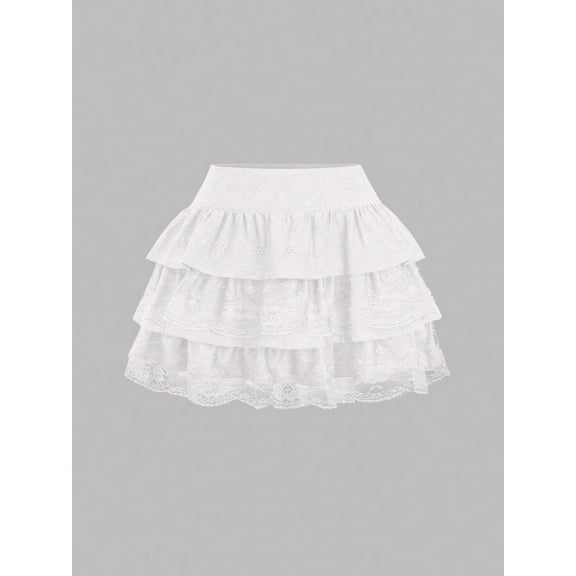 Tiered Ruffle Lace Trim Mini Skirt for Women High Waist A-Line Layered Coquette Sweet
