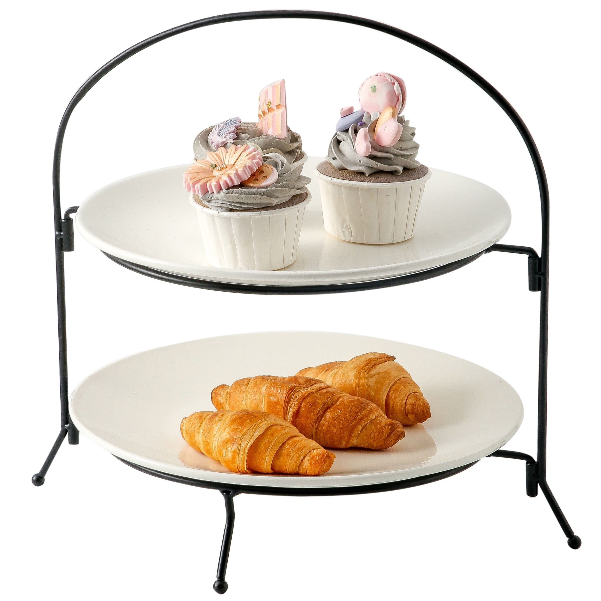 Tiered Serving Stand and Platters Set, 2Tier Serving Tray Stand, Arch Food Display Two Tiered