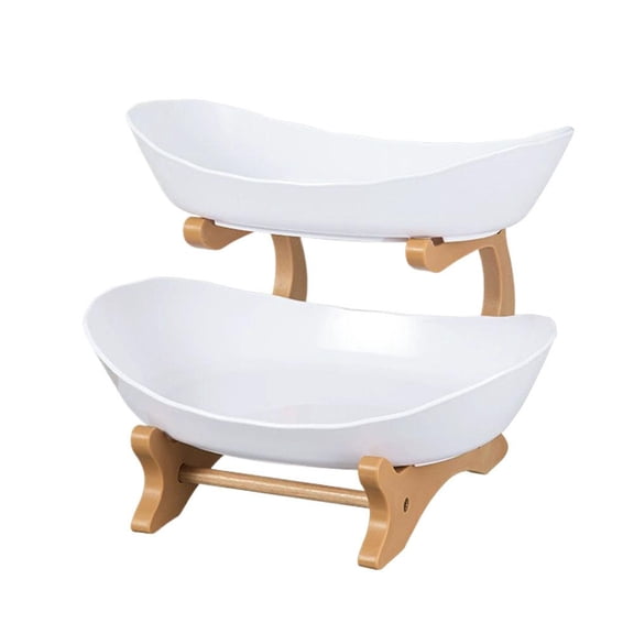 Tiered Serving Stand, Robust Fruit Bowl for Kitchen Counter, Sturdy Resilient Multi-Layer Dessert Candy Tray for Charcuterie Parties, White & Wood Frame