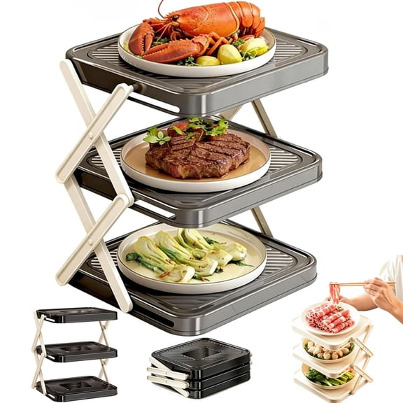Tiered Serving Tray Stand 10 Inch 3 Tier Collapsible Food Display Rack for Dessert Fruit