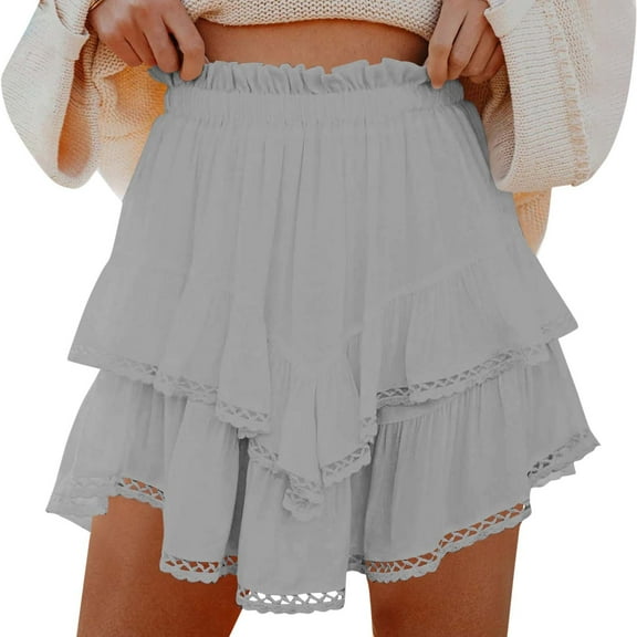 Zunfeo Tiered Skirts for Women Summer Boho Beach Mini Skirts with Shorts Ruffles Casual Skort Gray XL