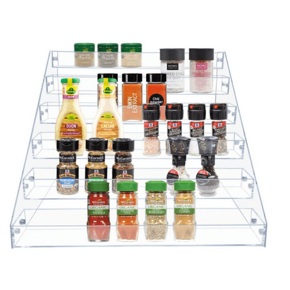 Tiered Spice Rack, Seasoning , Clear Acrylic Vertical Shelves Can for Countertop, Cabinet, Pantry, Kitchen Organization and Storage - 6 Tier
