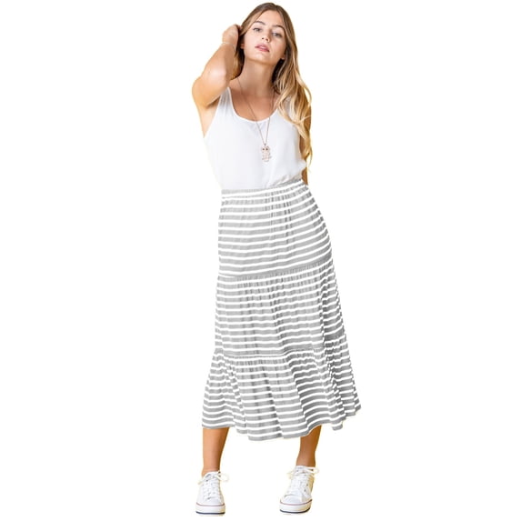Tiered Stripe Midi Skirt | 3 Colors | S-3X