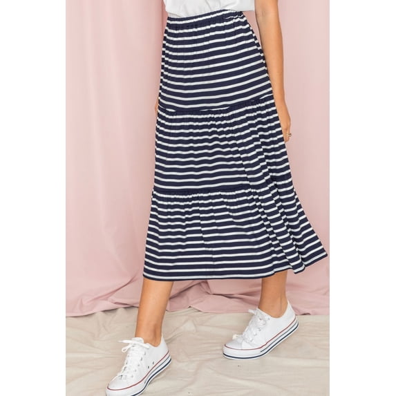Tiered Stripe Midi Skirt | 3 Colors | S-3X