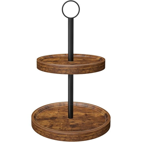 Tiered Tray Stand, Rustic Two Tier Decorative Tray with Metal Handle, Farmhouse 2 Tier Serving Tray, Round Cake Cupcake Stand for Coffee Bar Home Party Decor Holiday Housewarming Gifts(1-Pack)