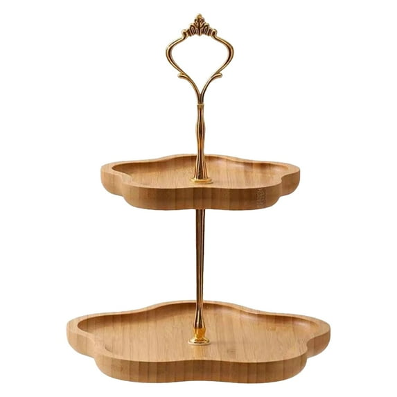 Tiered Tray Stand, Rustic Wooden Two Tier Decorative Tray with Metal Handle, Farmhouse 2 Tier Serving Tray, Round Cake Cupcake Stand for Coffee Bar Home Party Christmas Tiered Tray Decor