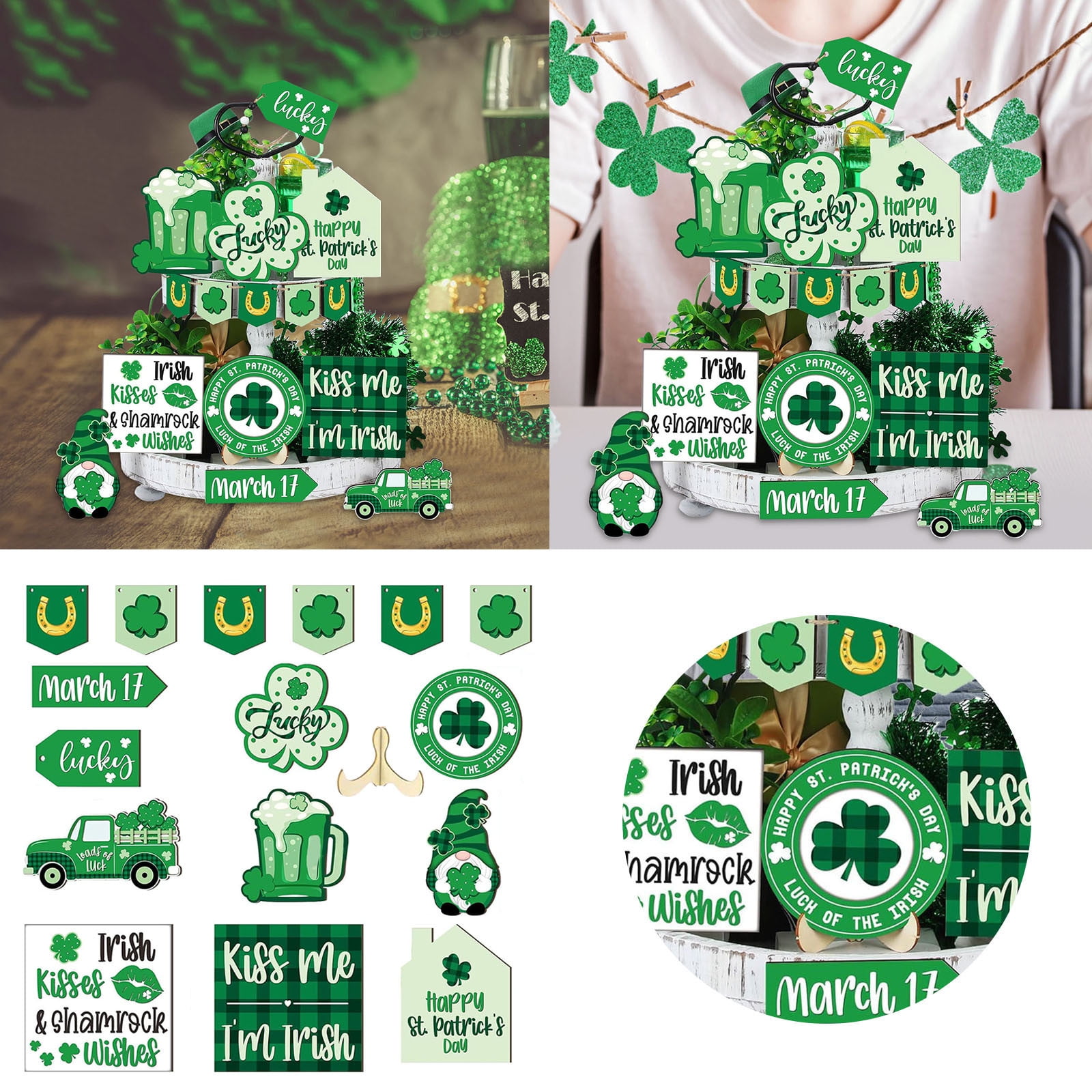 Tiered Tray Wooden Table Signs Green Block Party Wood Table