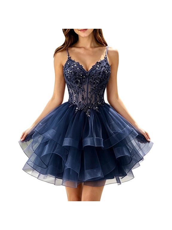 Tiered Tulle Homecoming Dresses for Women Lace Puffy Short Prom DAMA Dress Sparkly Glitter Mini Dress for Nighty Party Wear