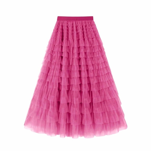 Tiered Tulle Skirts Womens Aline High Waist Flowy Elegant Party Wedding Guest Casual Mesh Tutu Skirt Hot Pink, M
