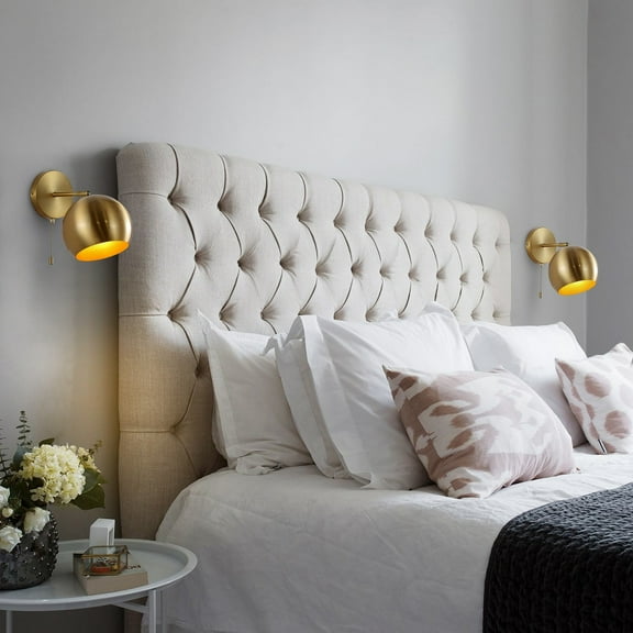 JONATHAN Y Tierra 7" 1-Light Modern Midcentury Iron LED Sconce with Pull-Chain Switch, Brass Gold (Set of 2)