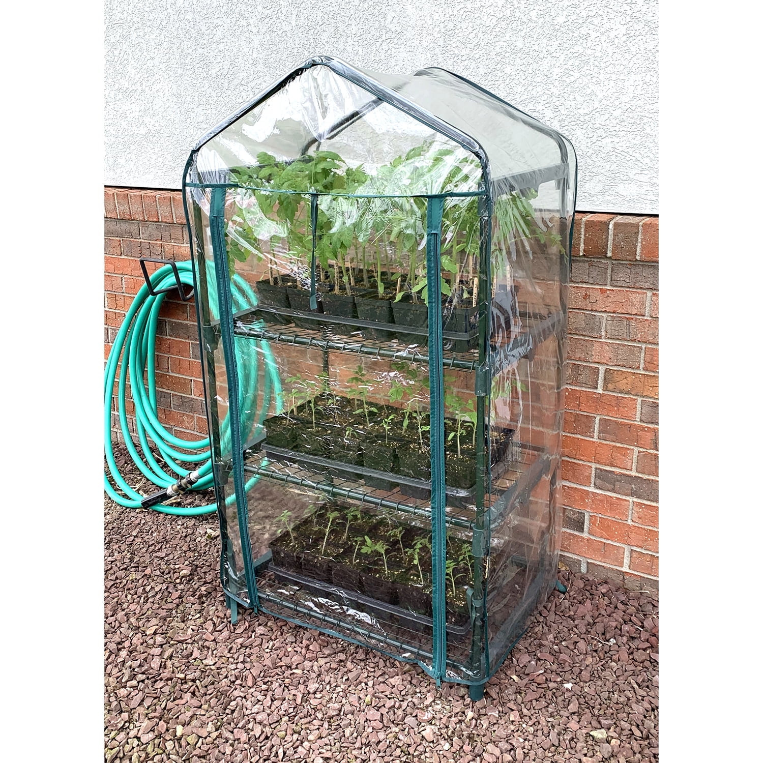 Clear PVC 3-Shelf Mini Greenhouse with Steel Frame
