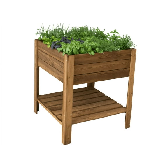 Tierra Garden 32" x 32" x 35" Brown Pine Planter Box with Four Sections