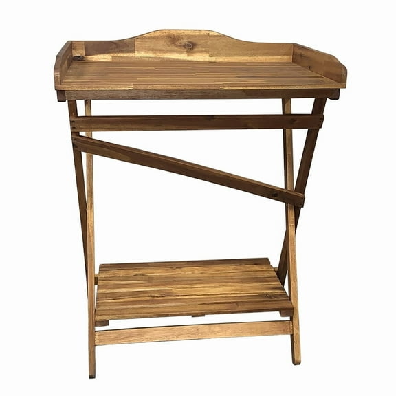 Haxnicks Hardwood Potting Table, Foldable Garden Bench with Storage Shelf, Acacia Wood, 29.5"W x 39.3"H x 18.8"D