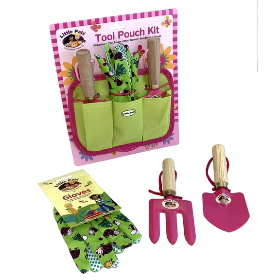 Tierra Garden Kids 4-Piece Pink Garden Tool Pouch Kit