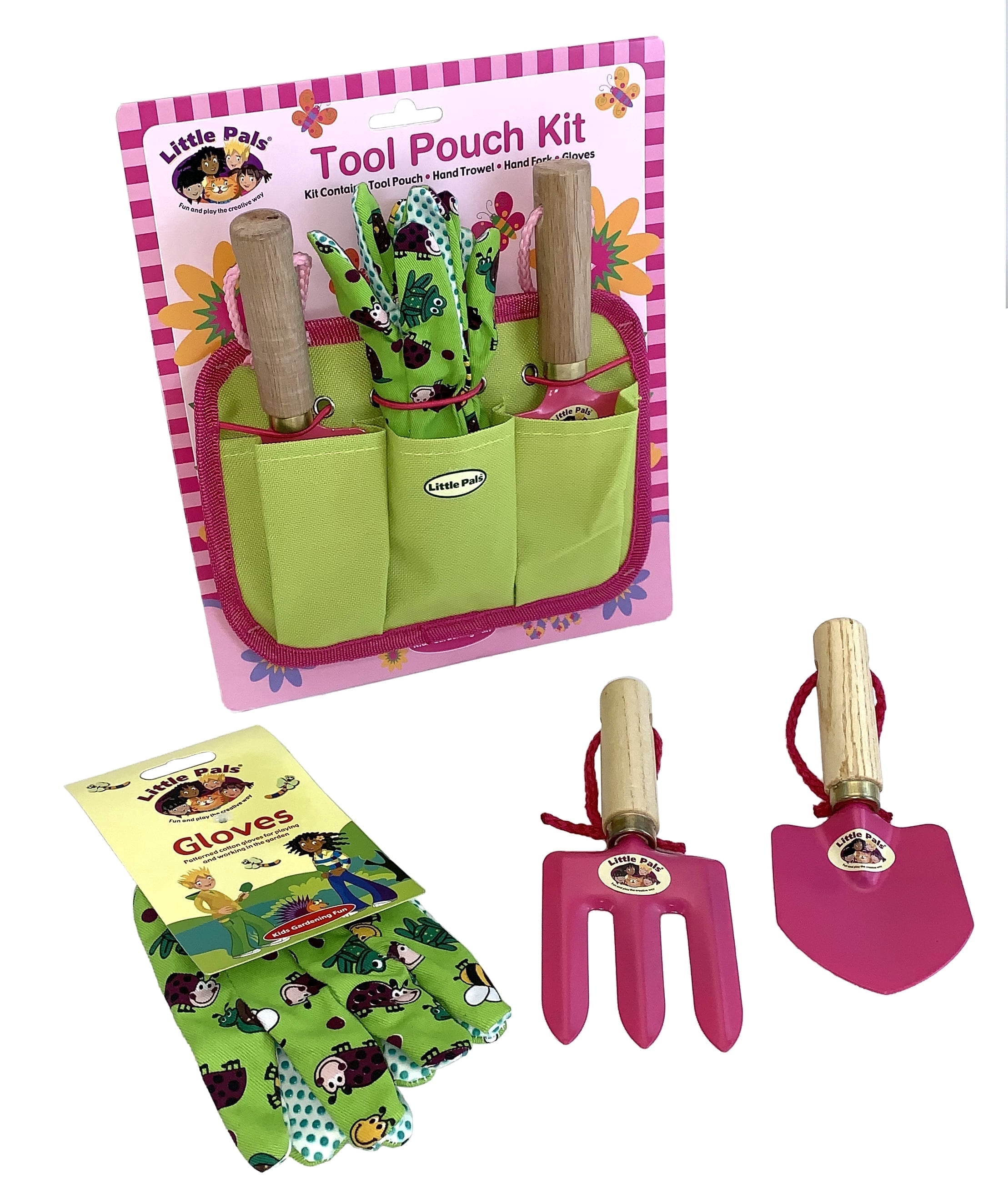 Tierra Garden Kids 4-Piece Pink Garden Tool Pouch Kit