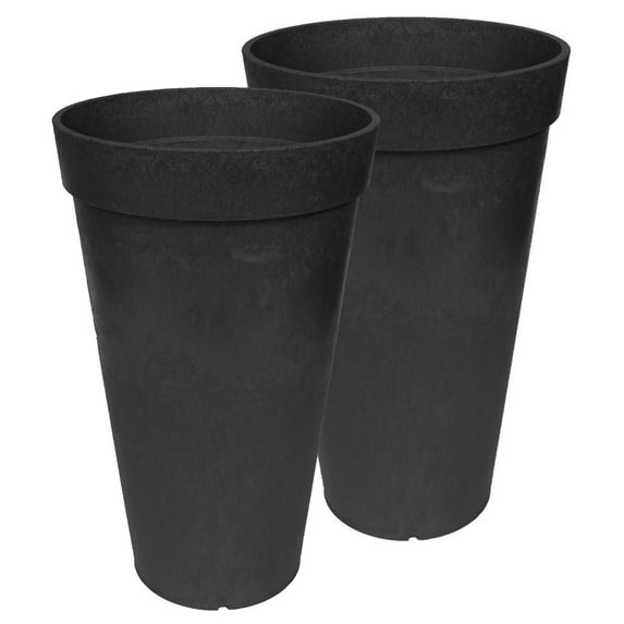 Tierra Verde 2 Pack Aria Self Watering Tall Planter, 12.5"W x 20"H, Black