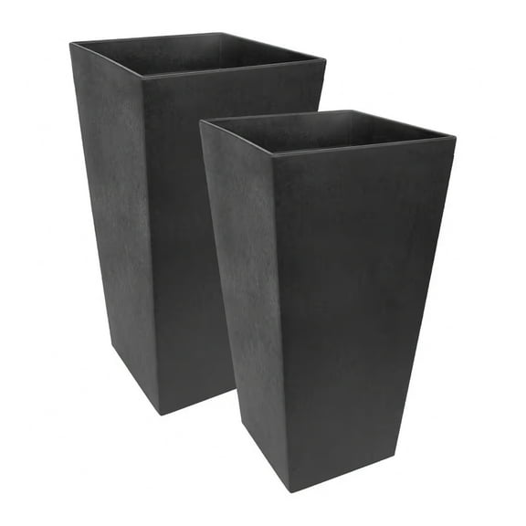 Tierra Verde 2 Pack Indoor Outdoor 28” Self Watering Planter, Sonata, Black