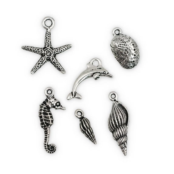 TierraCast Antique Silver Plated Pewter Sea Life Charms (Set of 6)