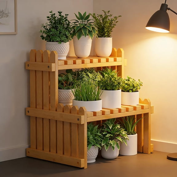 Tiers Wood Plant Stand Shelf,Desk Flower Pot Holder,Desktop Shelf Display Organizer Ladder Rack for Office Decorate Storage Rack,Kitchen Rack