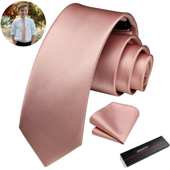 Ties For Boys Pink Necktie Pocket Square Set 49" Kid Necktie and Pocket Square Set for Wedding