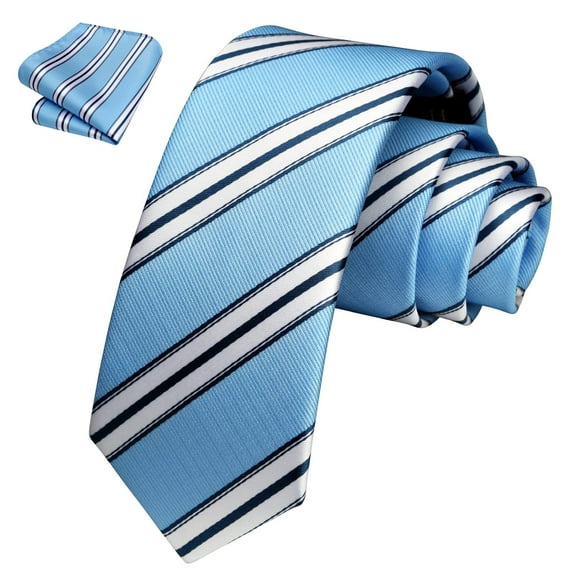 Boys Tie Self-Tied Ties for Boy Blue Striped Kid Necktie and Pocket Square Set for Wedding