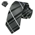 thumbnail image 1 of Boys Striped Tie, Kids Black Ties Self-Tie Pocket Square Set Necktie for Wedding Graduation Uniform, 1 of 6