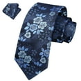thumbnail image 1 of Boy's Necktie Blue Floral Tie Pocket Square Set Ties for Boy Formal Party School Youth Tie, 1 of 6