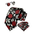 thumbnail image 1 of Ties for Men Floral Tie Handkerchief Cufflinks Set Formal Black Flower Necktie Pocket Square Wedding, 1 of 11