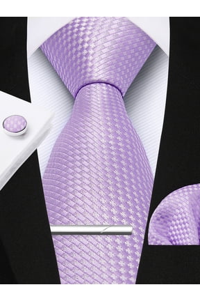 Plaid Tie Formal Necktie for Men Business Handkerchief Cufflinks Tie Clip Necktie Set Purple