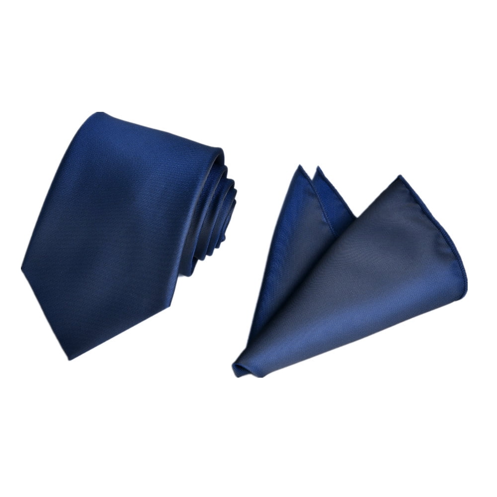 Men's Formal Tie With Pocket Square - Classic Solid Color, 58" Long, Wedding & Business Necktie