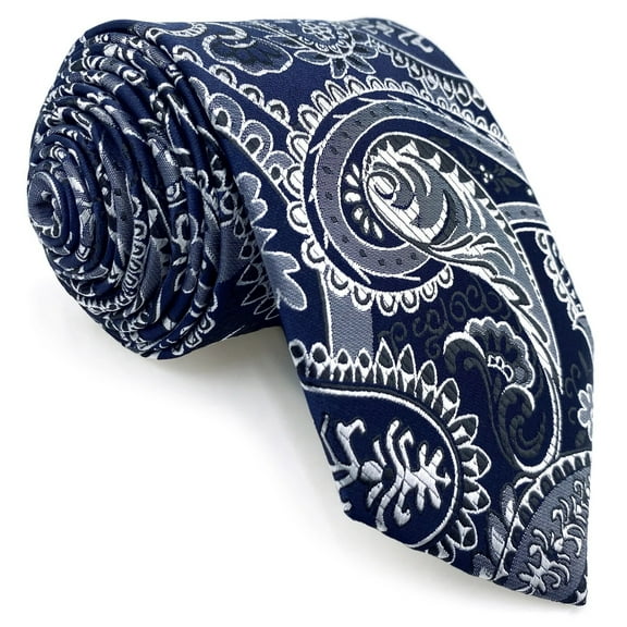 Ties for Men Necktie Paisley Navy Blue Silver Woven for Wedding Party Satin Classic Size 57.5"×3.15"