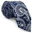 thumbnail image 1 of Ties for Men Necktie Paisley Navy Blue Silver Woven for Wedding Party Satin Extra Long 63", 1 of 5