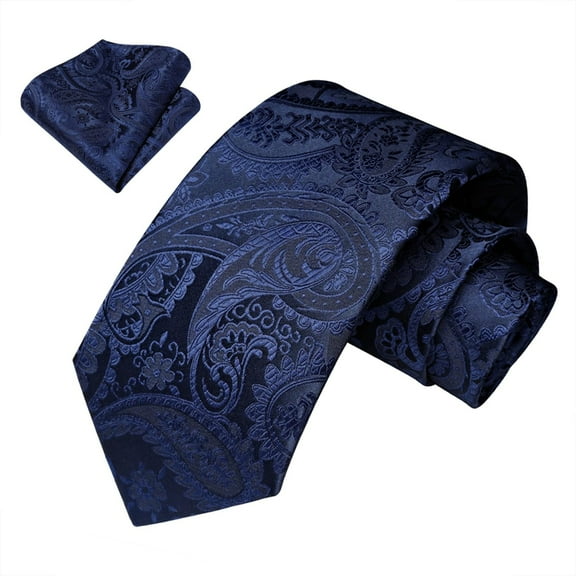 Ties for Men Paisley Floral Royal Blue Necktie & Pocket Square Set Classic Wedding Business Tie
