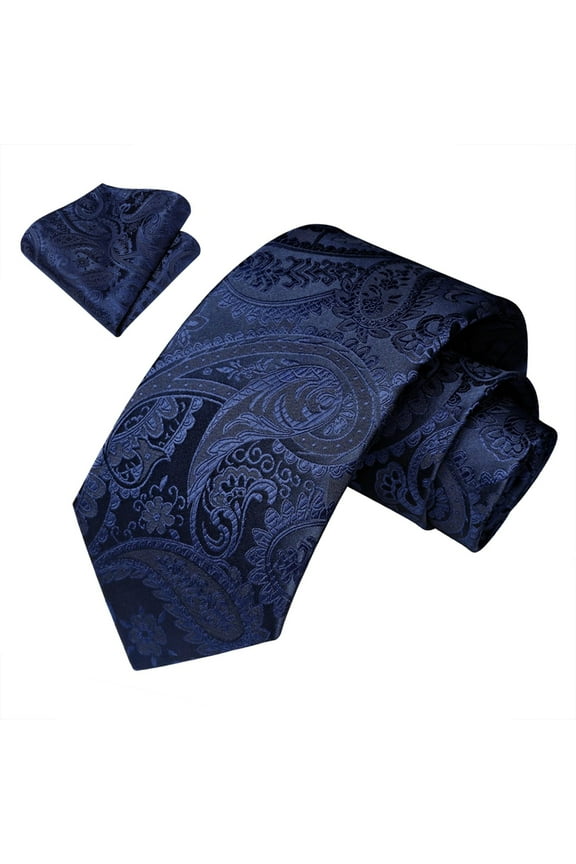 Ties for Men Paisley Floral Royal Blue Necktie & Pocket Square Set Classic Wedding Business Tie