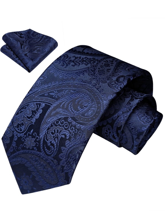 Ties for Men Paisley Floral Royal Blue Necktie & Pocket Square Set Classic Wedding Business Tie