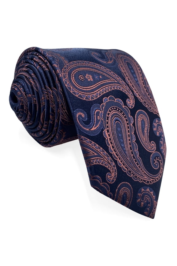 Ties for Men Paisley Necktie Navy Blue Copper Bronze for Wedding Groomsmen Party Luxury Long 63"