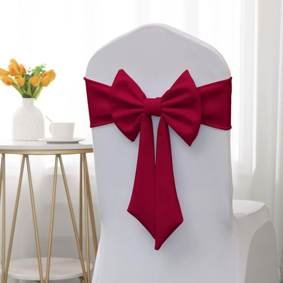 Ties-free Elastic Chair Back Bow Decoration - Thickened Fabric Flower Decor for Hotel Banquets, Weddings, Parties, Easy-to-install Chair Cover Accent to Elevate Event Decor, 9.84*17.72in, Wine