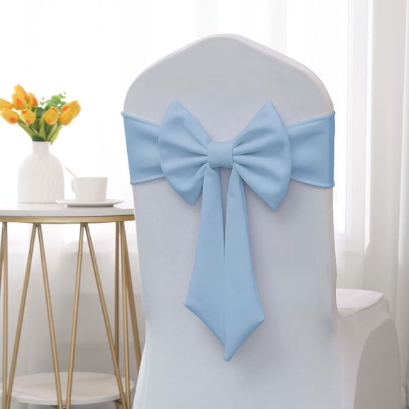 Ties-free Elastic Chair Back Bow Decoration - Thickened Fabric Flower Decor for Hotel Banquets, Weddings, Parties, Easy-to-install Chair Cover Accent to Elevate Event Decor, 9.84*17.72in, Light Blue