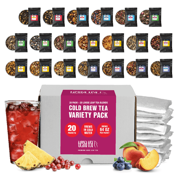 Tiesta Tea - 20 Pack Cold Brew Iced Tea Variety, Premium Loose Leaf Blend, High to Non Caffeinated Iced Tea, Sample Set with 20 Cold Brew Tea Packets - Each Bag Brews One 64oz Pitcher