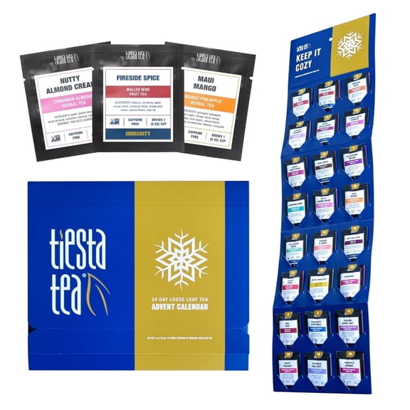 Tiesta Tea - Advent Calendar 2025 - 24 Festive Loose Leaf Tea Blends - Christmas Advent Calendar - Limited Edition Holiday Gift Set - Make Hot or Iced Tea - Brews 1 (8 oz) Cup Per Pouch