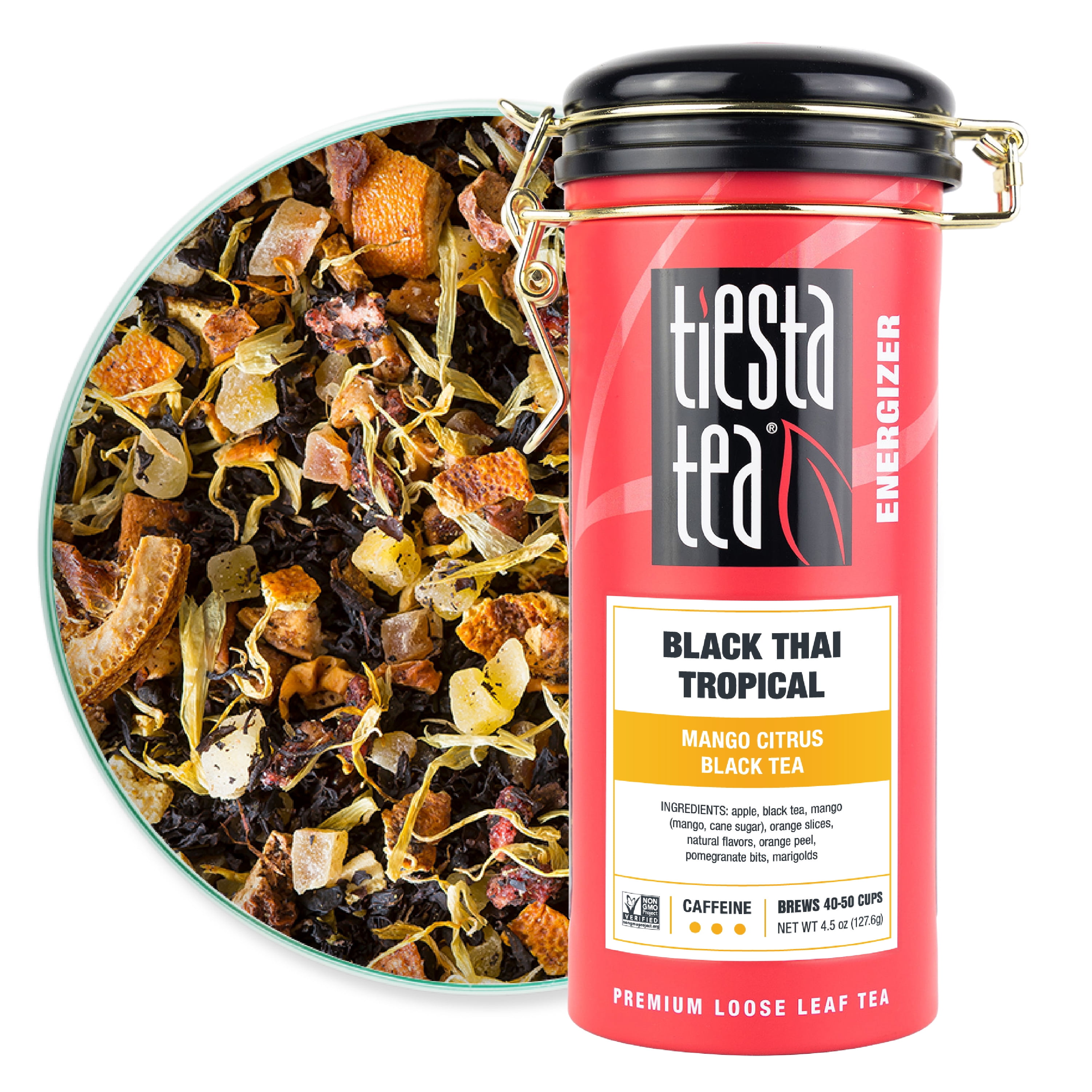 Tiesta Tea Black Thai Tropical, Energizer Loose Leaf Black Tea, High Caffeine, GMOFree, 4.5oz
